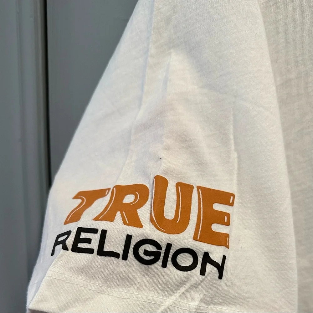 True Religion White Tee with Tan Accents